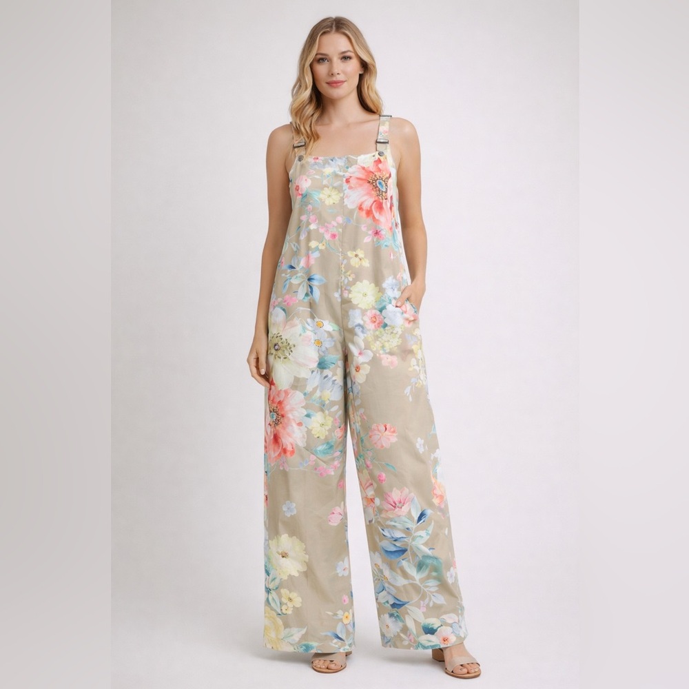 Floral Wide-Leg Jumpsuit in Taupe, spring time, Easter